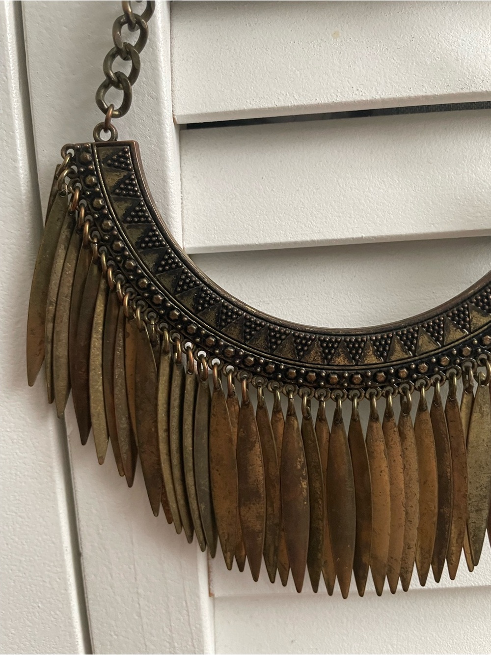 Urban Outfitters Antique Brass-Tone Fringe Statement Necklace